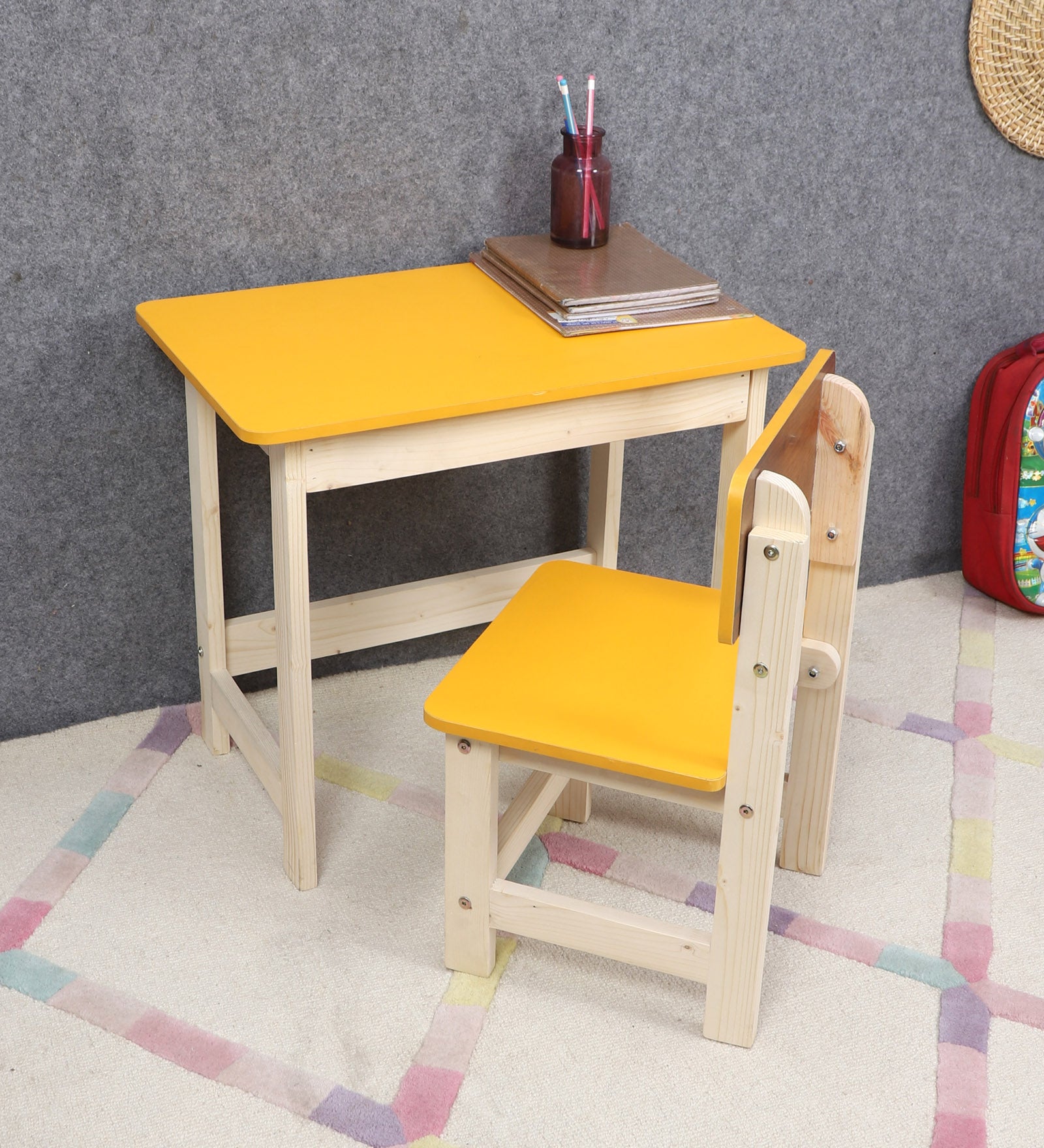 Wooden Table Chair Set Yellow 3 6 yrs thetickletoe