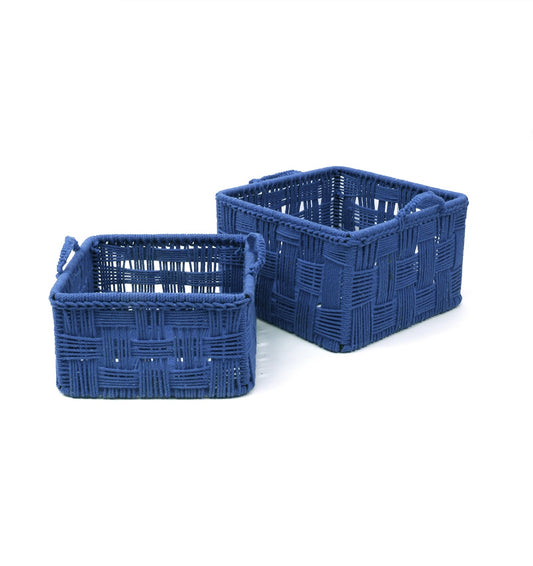 Blue cotton rope basket-set of 2