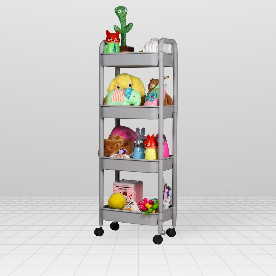 4 Layer Plastic Kitchen Storage Trolley Grey