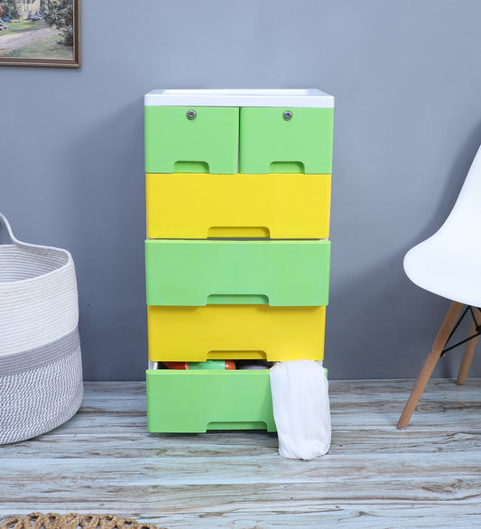 Soft Hued Chest Of Drawer Green & Yellow