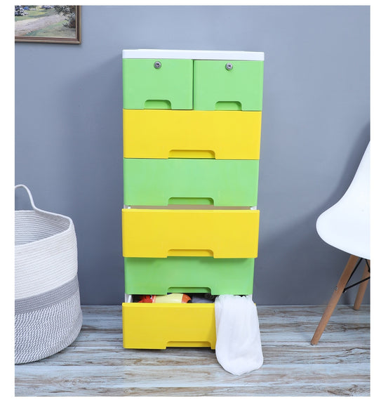 Soft Hued Chest of Drawer Green & Yellow