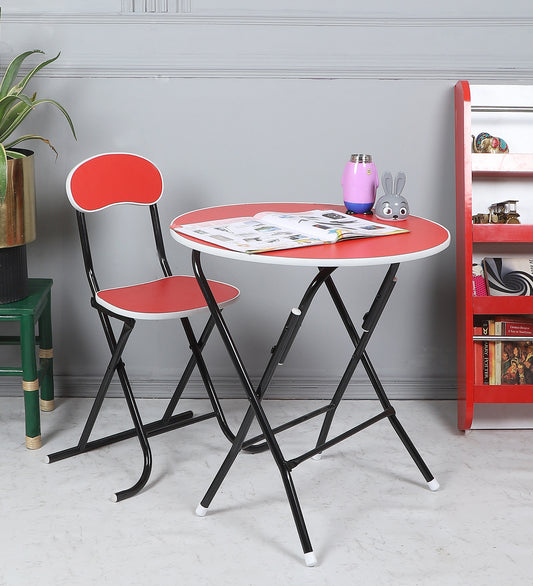 Foldable Round Table Chair Set Red (Large)