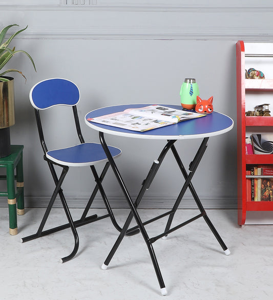 Foldable Round Table Chair Set Blue (Large)