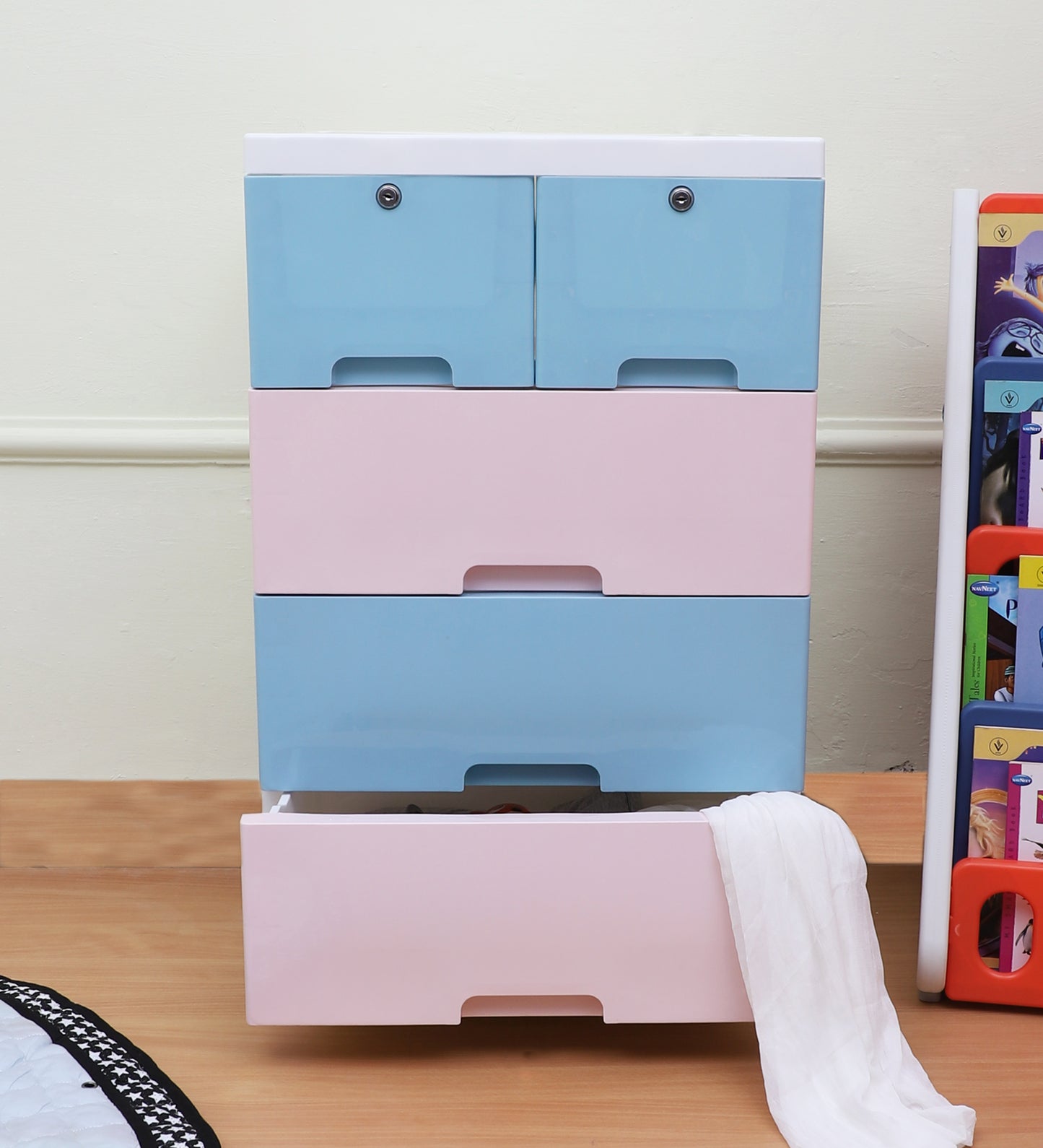 Soft Hued Chest Of Drawer Blue & Pink